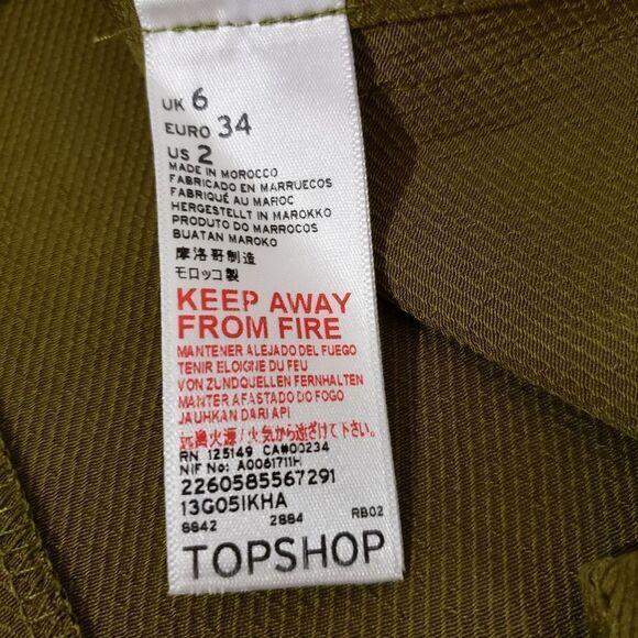 🦋3/$25 Topshop Size 2 Olive Green ¾ Sleeve Oversized Boho Top Tunic - Picture 8 of 10